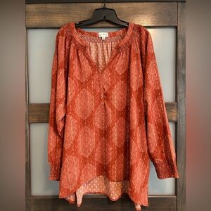 Terracotta Patterned Blouse 2X